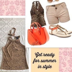 🦋Chaps Classic Printed Blouse with tie back neck